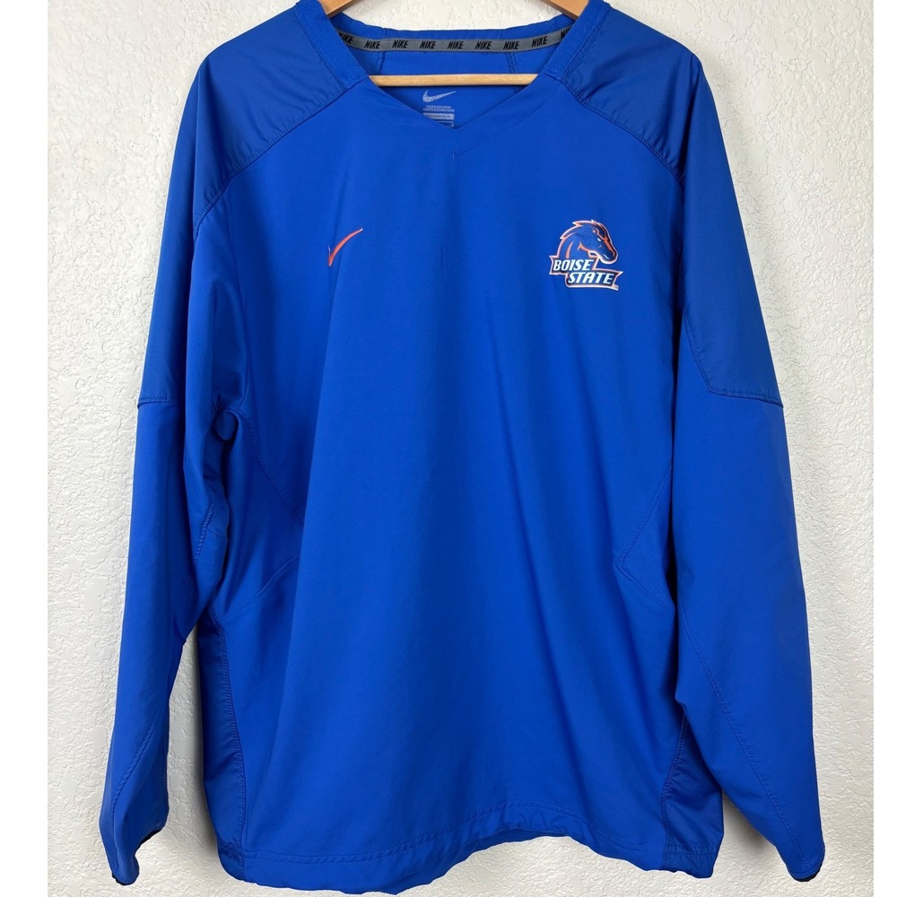 Nike Boise State Broncos Men Blue V-Neck‎ Sideline Windshirt Pullover Large